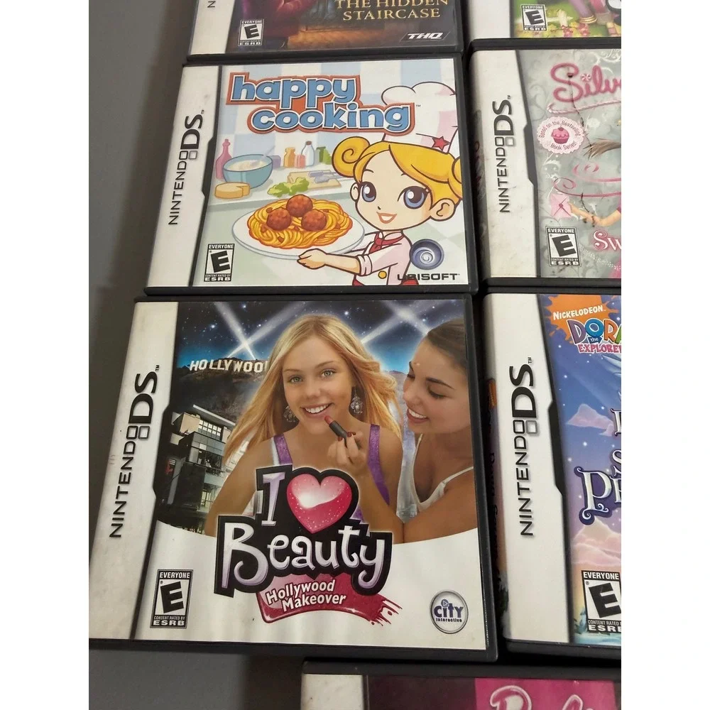 Nintendo DS Game Lot 7 Barbie Dora Hello Kitty Nancy Drew Silverlicious Manuals